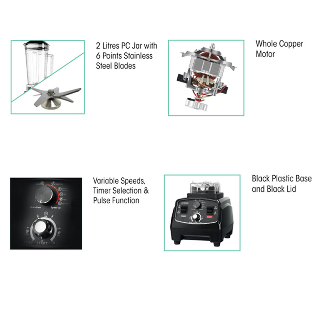 KHIND 2L Multifunction Blender PRO BL2000P | 6 Points Stainless Steel Blades | Pulse Function | Whole Copper Motor | Variable Speeds & Timer Selection | Blender with 1 Year Warranty