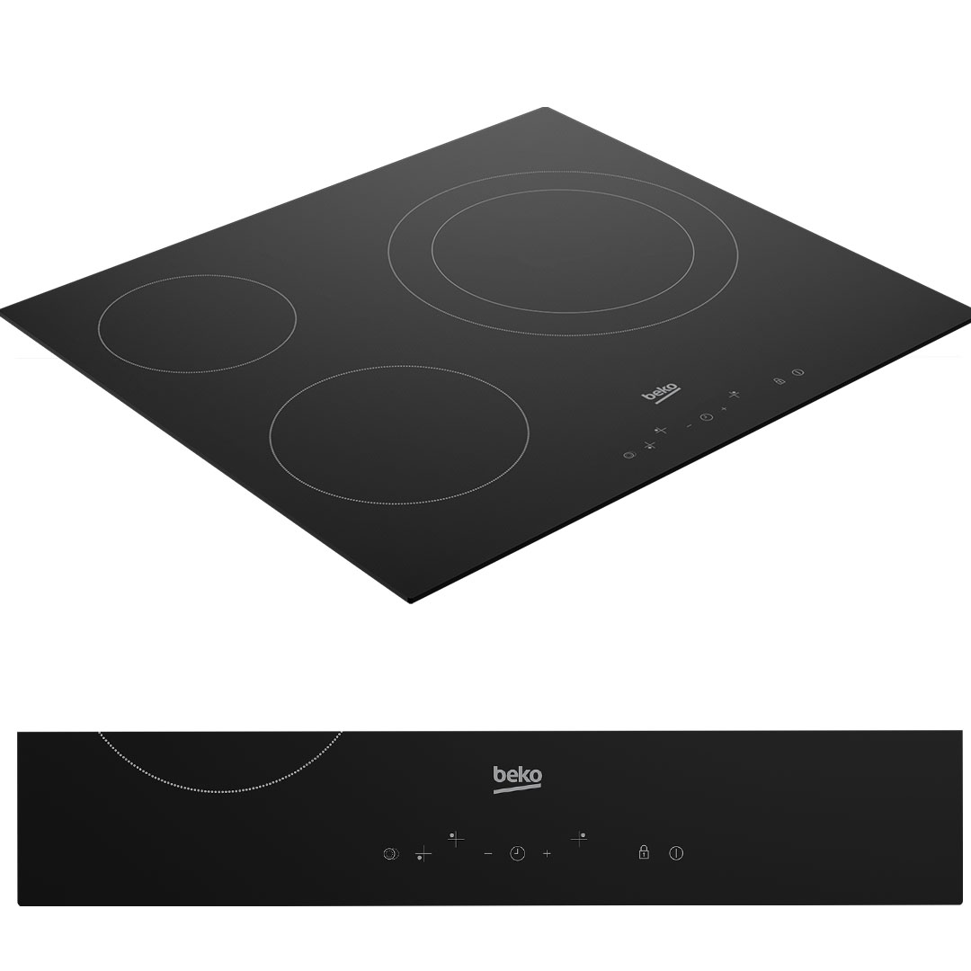 Beko 3 Burners Vitroceramic Built-In Hob HIC63401T | Slim Touch Control | 9 Cooking Levels | Residual Heat Indicator | Auto Shut-off | Built-In Hob with 2 Years Warranty