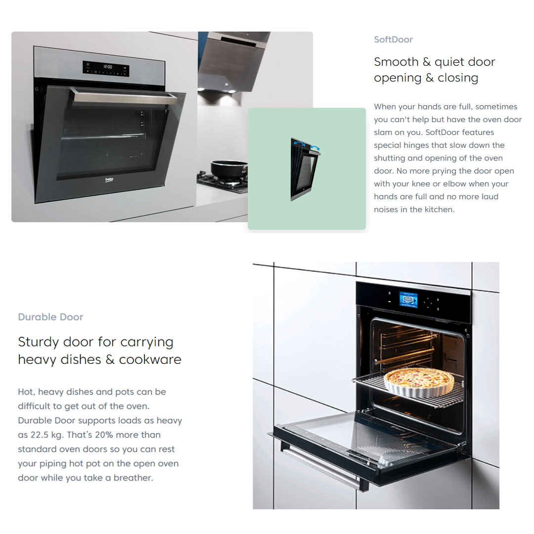 Beko 71L Built-In Oven BIM25400XMS | 13 Programs Selection | Easy-to-Clean Oven Glass | Catalytic Walls | Halogen Illumination | SoftDoor | Steam-Cleaning | Telescopic Shelves | Oven with 2 Years General Warranty & 12 Years Motor Warranty