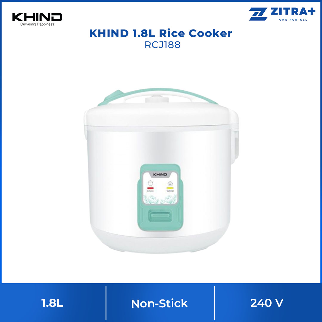 KHIND 1.8L Rice Cooker RCJ188 | Non-stick Honeycomb Inner Pot | Enhanced Durability with Micro Switch | Cook & Keep Warm Indicator | Rice Cooker with 2 Years Warranty