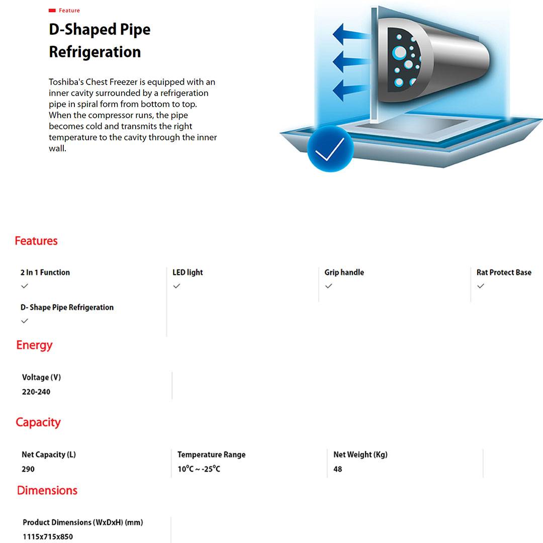 TOSHIBA 295L Chest Freezer CR-A295M | Chest Freezer with Refrigerator Mode | Removable Storage Basket | Chest Freezer with 1 Year Warranty