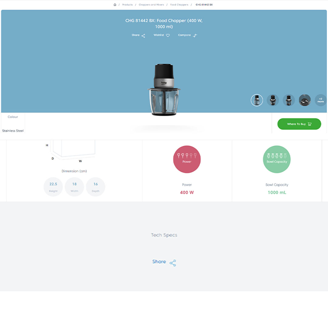 Beko 1L Food Chopper CHG 81442 BX | 2 Speed Setting | 2 Blade System | Speed Selection | One Touch Control | Food Chopper with 2 Year General Warranty