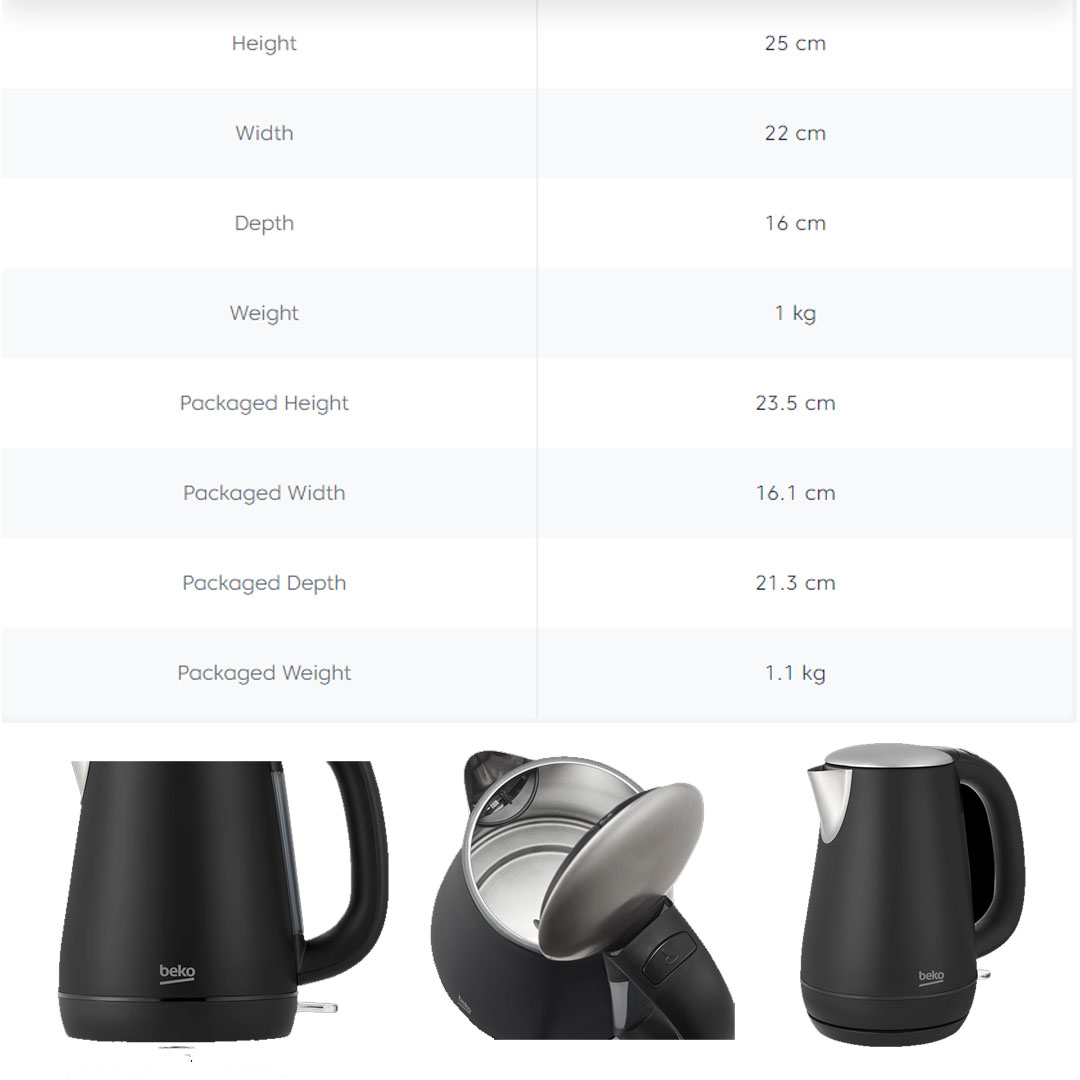 Beko 1.7L Kettle WKM7307B | Dry-boil Protection | Stainless Steel Kettle | 360° Rotary Base | Motor Power : 3000W | Kettle with 2 Years Warranty