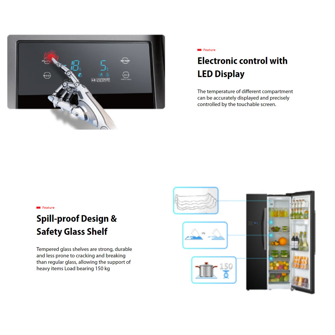 TOSHIBA 591L Side by Side Inverter Refrigerator GR-RS637WE-PMY | Dual Inverter | Auto Ice & Water Dispenser | Child Mode | Vacation Mode | Alloy Cooling | Eco LED Light | Pure BIO | Refrigerator with 1 Year General & 12 Year Motor Warranty