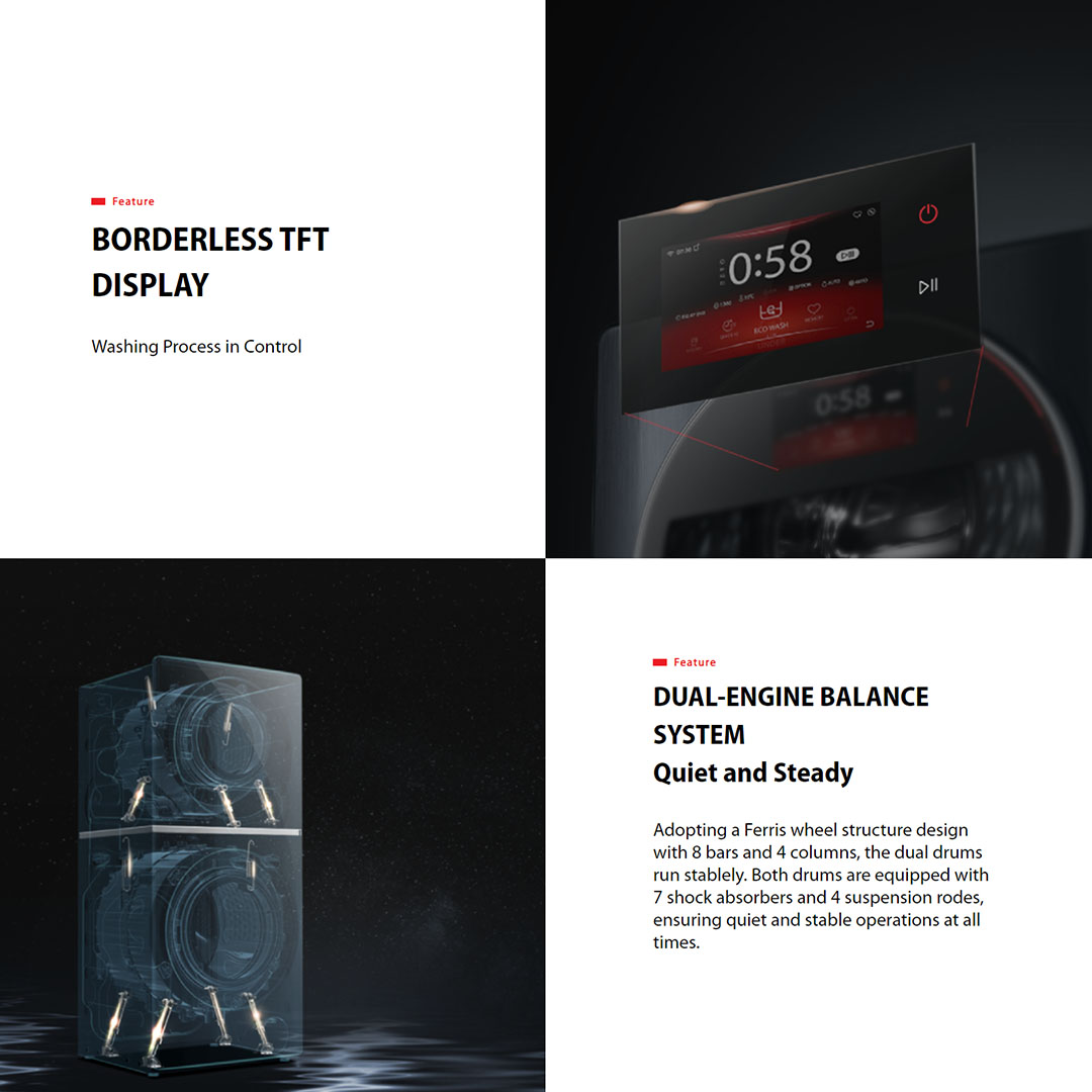 Toshiba 5/7/10KG Dual-Drum Washer Dryer TWD-BL160D4M(MG) | SenseDose | Ag+ In-Deep Sterilization | Partition Design | Smart Air Wash | Child Lock | WiFi | Drum Clean | Steam | Door Lock | Washer Dryer with 2 Year General & 10 Year Motor Warranty