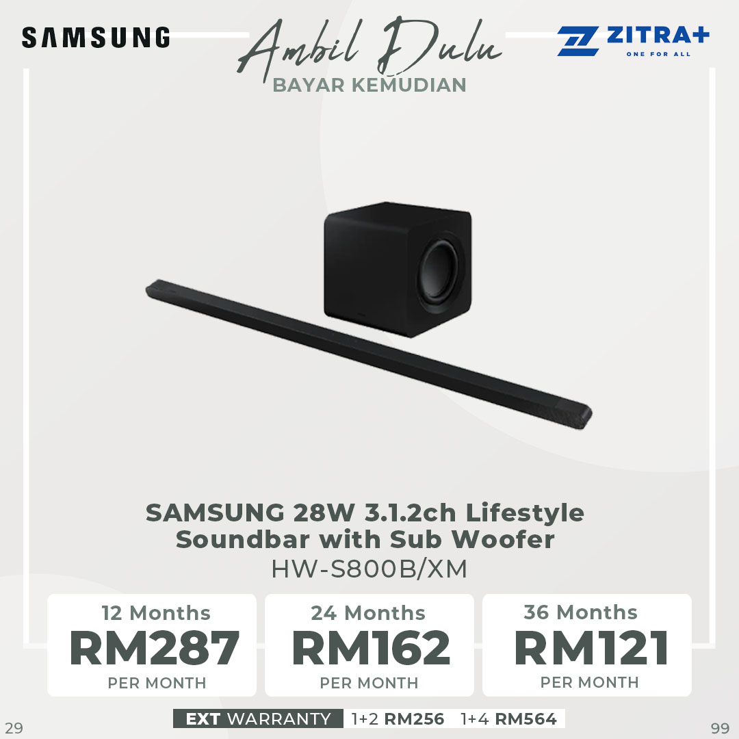 SAMSUNG 28W 3.1.2ch Lifestyle Soundbar with Sub Woofer HW-S800B/XM | Ultra Slim Design | Wireless Dolby Atmos | True 3.1.2ch Sound | Bixby Voice Assistant & Casts Service | Soundbar with 1 Year Warranty