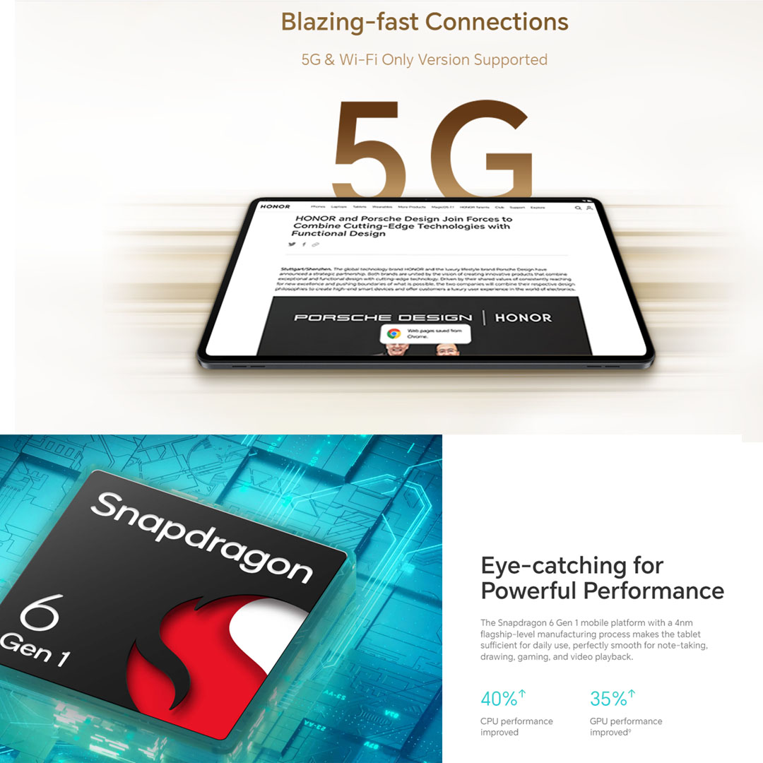 HONOR Pad 9 5G 16GB+256GB | Li-Po 8300 mAh, 35W wired | 12.1 inch, IPS LCD | Snapdragon 6 Gen 1 (4 nm) | Android 13, Magic OS 7.2 | Tablet with 1 Year Warranty