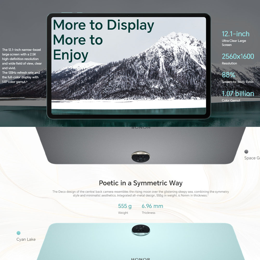 HONOR Pad 9 5G 16GB+256GB | Li-Po 8300 mAh, 35W wired | 12.1 inch, IPS LCD | Snapdragon 6 Gen 1 (4 nm) | Android 13, Magic OS 7.2 | Tablet with 1 Year Warranty