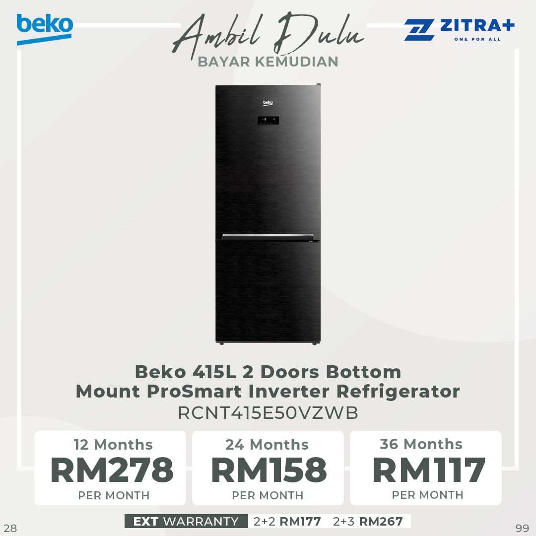 Beko 415L 2 Door Bottom Mount ProSmart Inverter Refrigerator RCNT415E50VZWB | 5* Energy Efficiency Class | ProSmart Inverter Compressor | Active Odour Filter | EverFresh+ | Refrigerator with 2 Years General Warranty & 12 Years Motor Warranty
