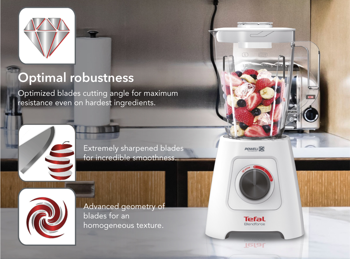 Tefal 2L Blendforce 2 Blender with Grinder Chopper BL4291 | 600W | Powelix Technology | Smart Lock | Cord Storage | Blender with 2 Year Warranty