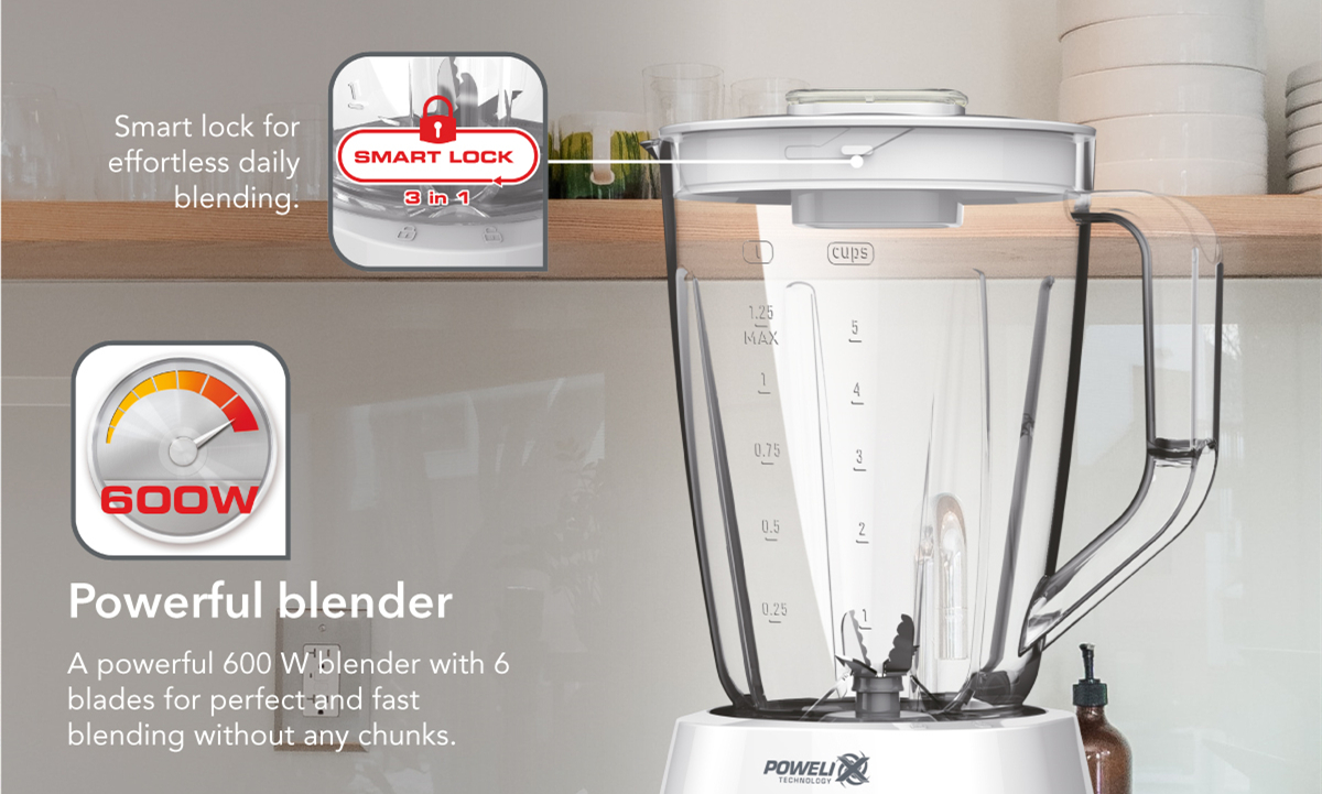 Tefal 2L Blendforce 2 Blender with Grinder Chopper BL4291 | 600W | Powelix Technology | Smart Lock | Cord Storage | Blender with 2 Year Warranty