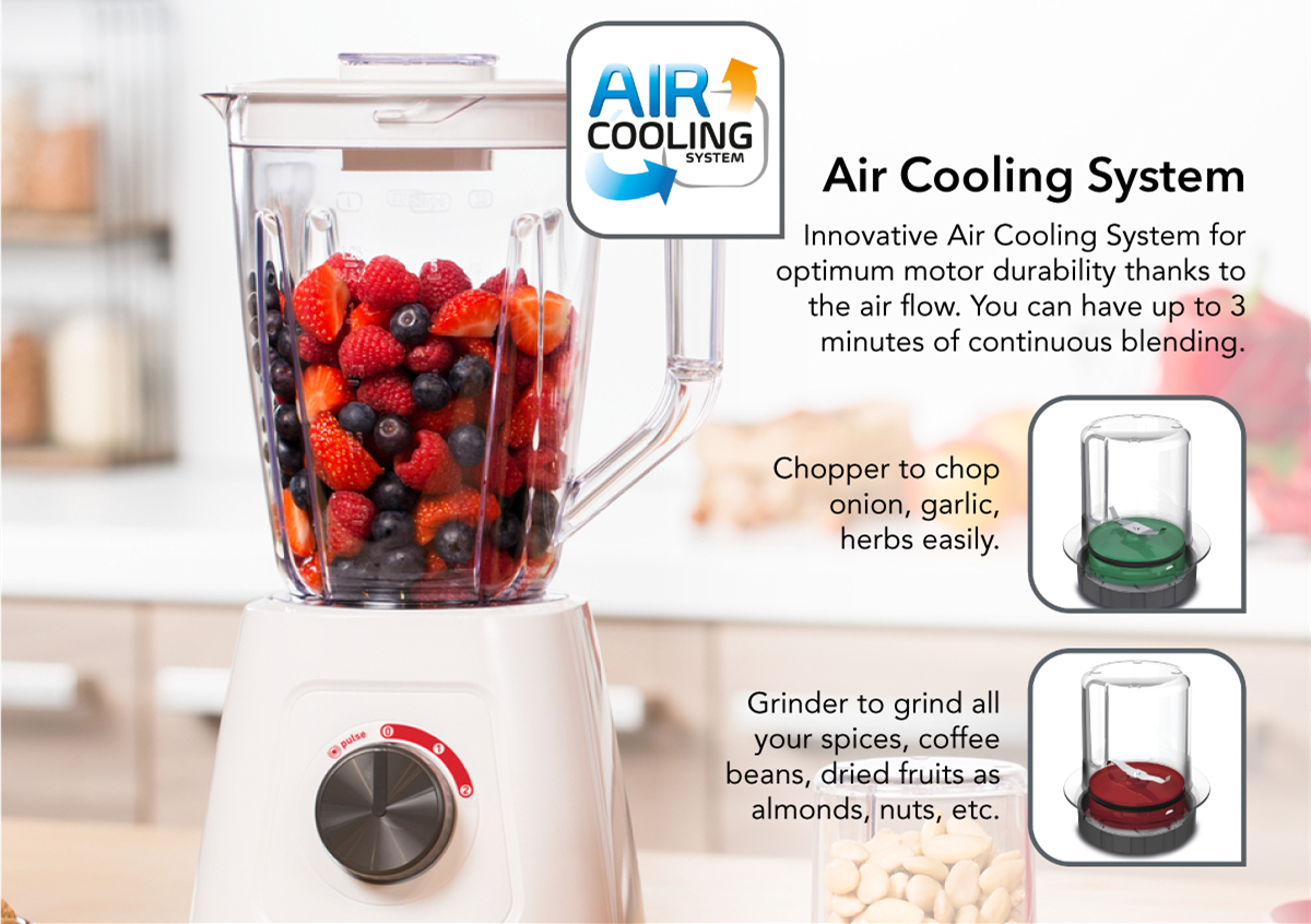 Tefal 2L Blendforce 2 Blender with Grinder Chopper BL4291 | 600W | Powelix Technology | Smart Lock | Cord Storage | Blender with 2 Year Warranty