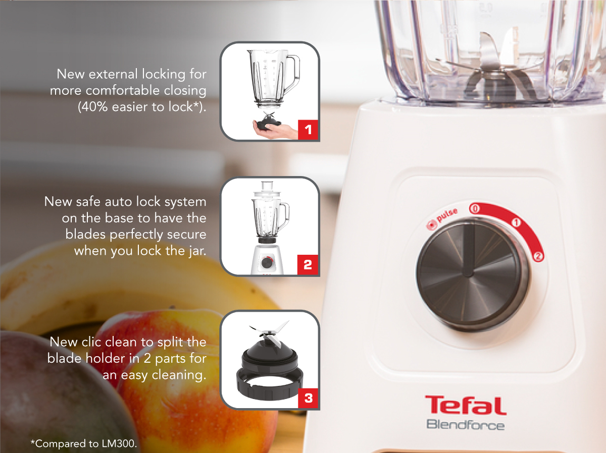 Tefal 2L Blendforce 2 Blender with Grinder Chopper BL4291 | 600W | Powelix Technology | Smart Lock | Cord Storage | Blender with 2 Year Warranty