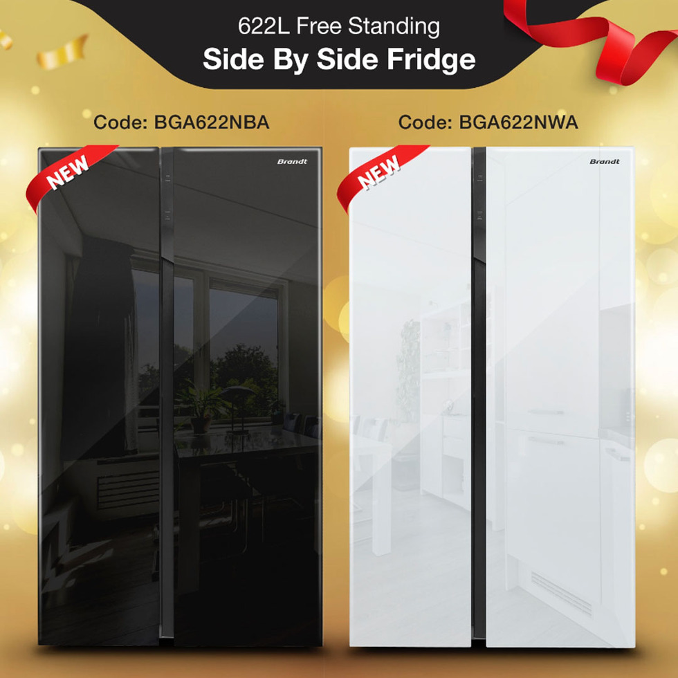 Brandt 622L Side by side Inverter Refrigerator BGA622NBA | Adjustsble Glass Shelves | Door Alarm | Forced - Air | Refrigerator witn 1 Year Warranty