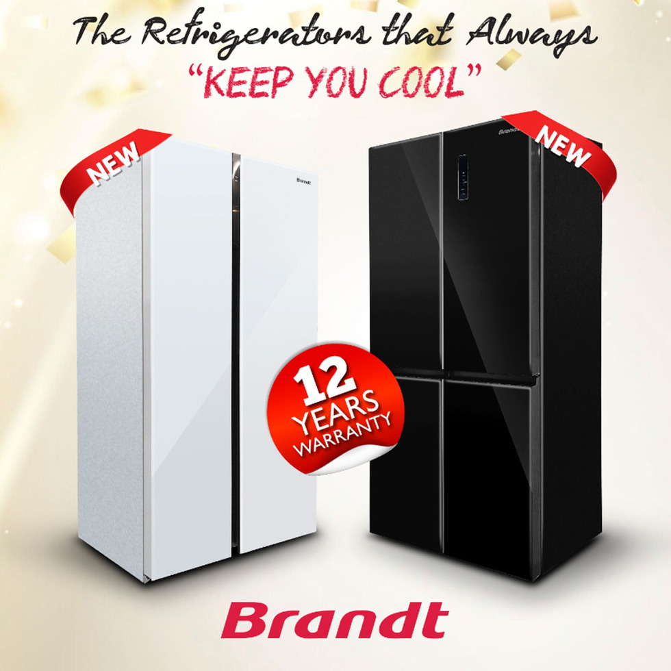 Brandt 622L Side by side Inverter Refrigerator BGA622NBA | Adjustsble Glass Shelves | Door Alarm | Forced - Air | Refrigerator witn 1 Year Warranty