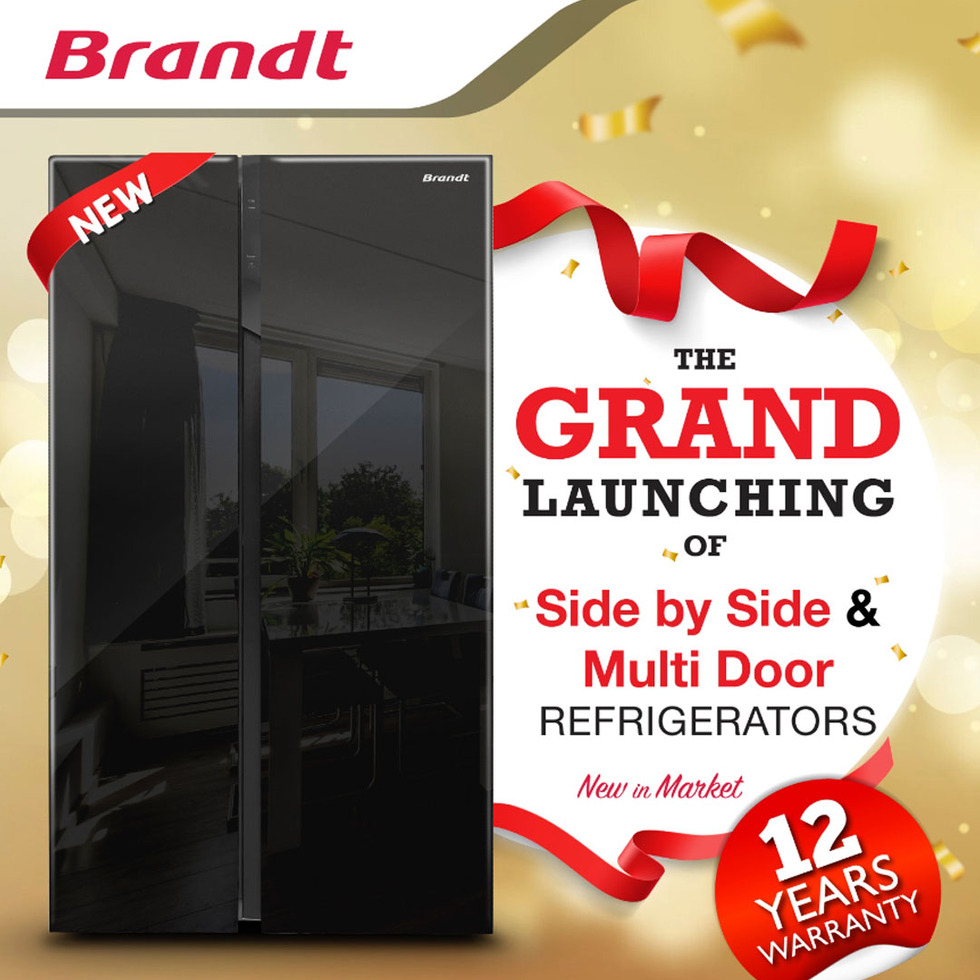 Brandt 622L Side by side Inverter Refrigerator BGA622NBA | Adjustsble Glass Shelves | Door Alarm | Forced - Air | Refrigerator witn 1 Year Warranty