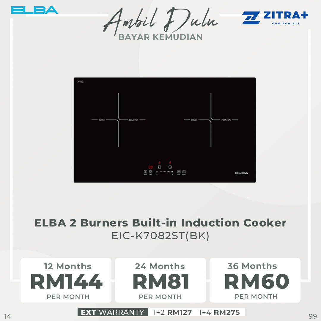 ELBA 2 Burners Built-in Induction Cooker EIC-K7082ST(BK) | 9 Power Levels | Time-Saving of 2 Cooking Zones | Safety Lock | Cooker with 1 Year Warranty