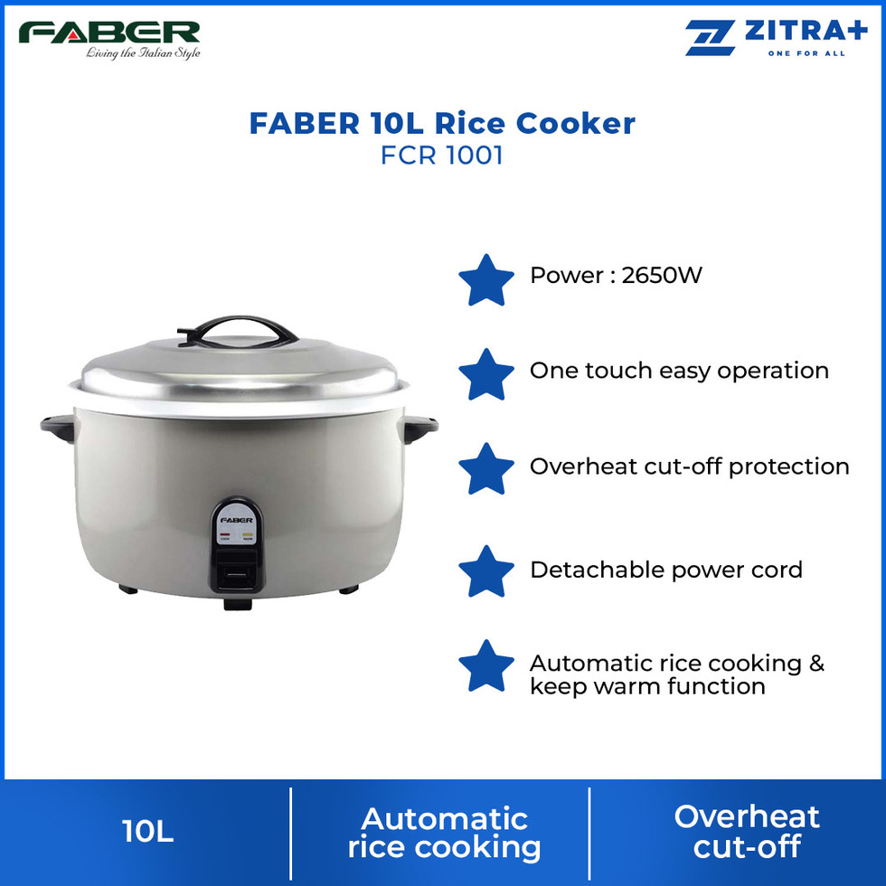 FABER 10L Rice Cooker FCR 1001 | Automatic Rice Cooking | Removable Inner Pot | Stainless Steel Lid | Rice Cooker with 1 Year Warranty