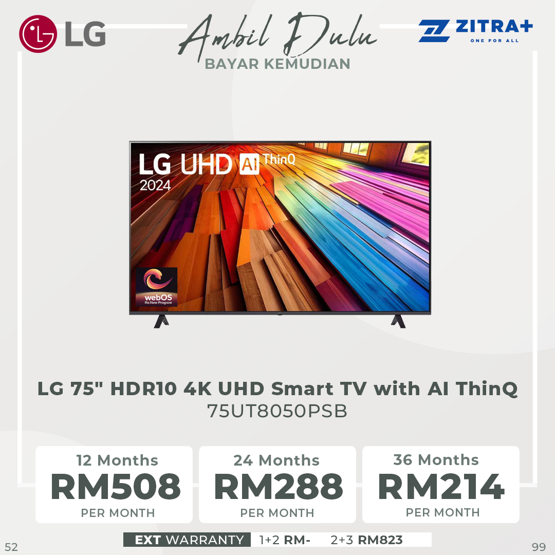 LG 75"/86" HDR10 4K UHD Smart TV with AI ThinQ 75UT8050PSB/ 86UT8050PSB | 4K HDR10 Pro |  5 AI Processor 4K Gen 7 | FILMMAKER MODE