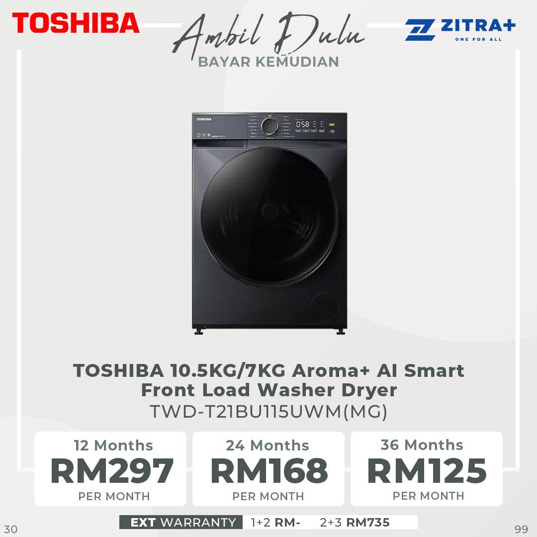 TOSHIBA 10.5KG/7KG Aroma+ AI Smart Front Load Washer Dryer TWD-T21BU115UWM(MG) | THE GREATWAVES™ 2.0 | Ultra Fine Bubble