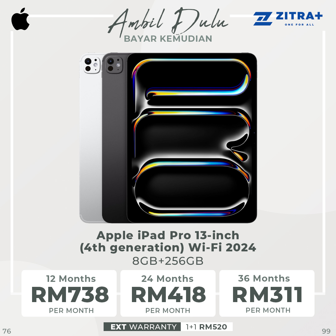 Apple iPad Pro 13-inch (4th generation) Wi-Fi 2024 16GB+2TB / 16GB+1TB / 8GB+512GB / 8GB+256GB | Ultra Retina XDR |  Apple M4 Chip | Thinner Magic Keyboard | 1  Year General Warranty
