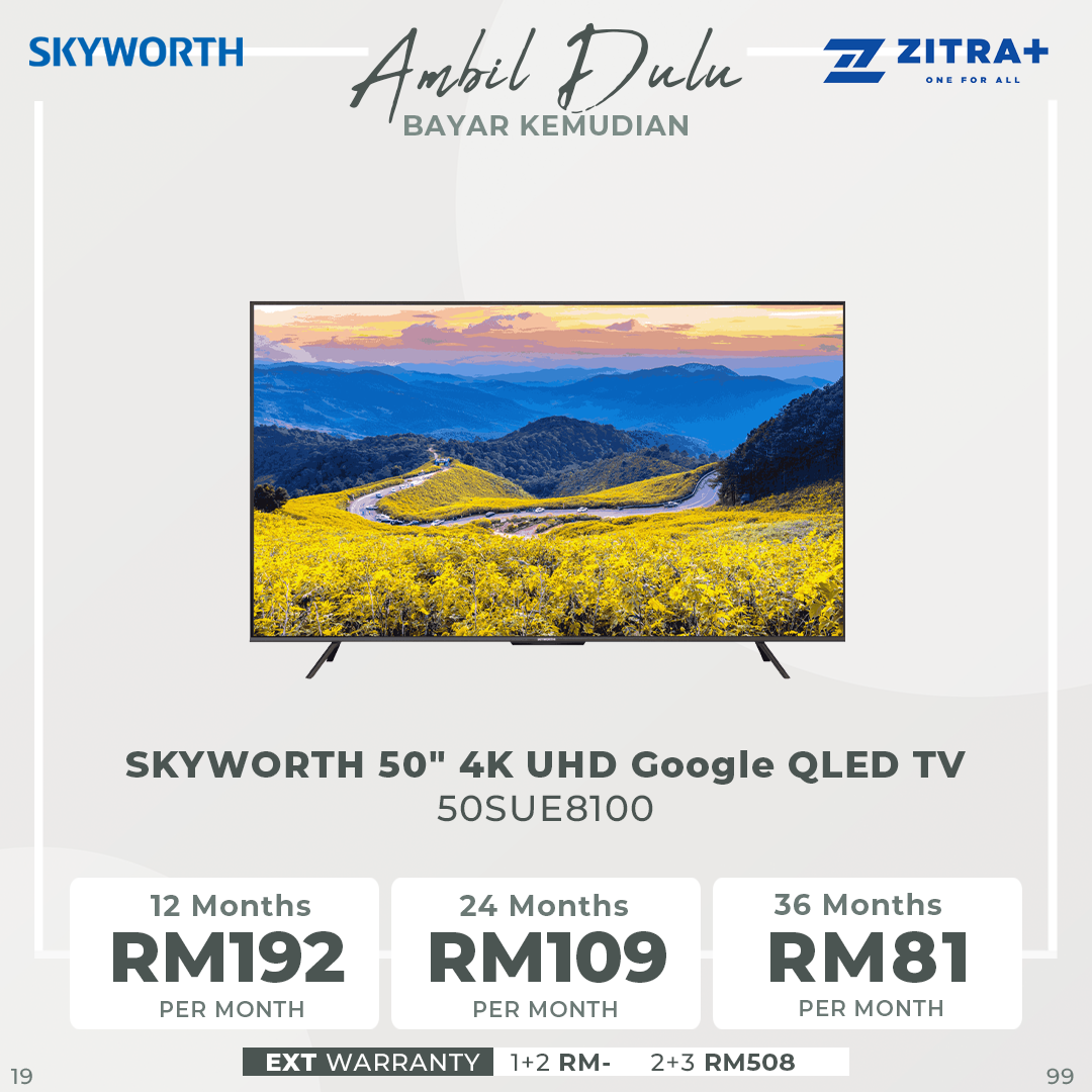 SKYWORTH 50"/55"/65"/75" 4K UHD Google QLED TV SUE8100 | Google TV system | Bluetooth 5.1 | Dolby Atmos | Flicker Free