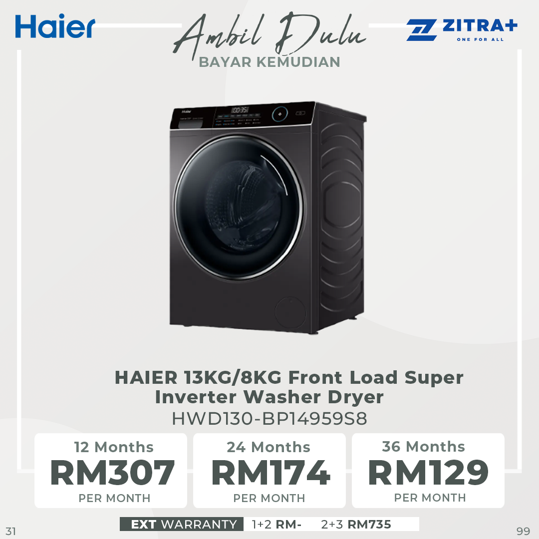HAIER 13KG/8KG Front Load Super Inverter Washer Dryer HWD130-BP14959S8 | BLDC Inverter | 525mm XL Drum | I-Refresh