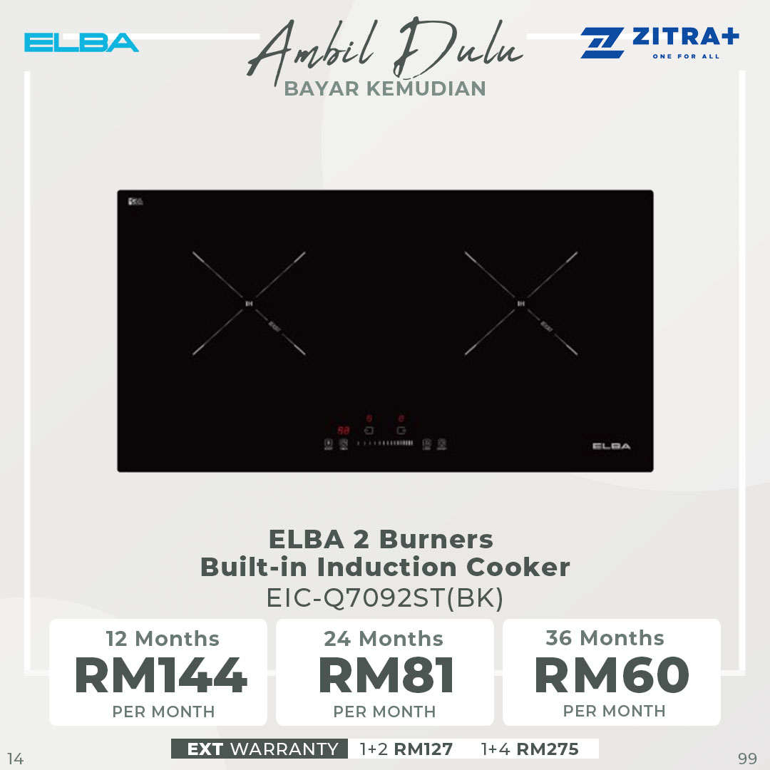 ELBA 2 Burners Built-in Induction Cooker EIC-Q7092ST(BK) | Overheating Protector | Safety Child Lock | 9 Power Control Level | Cooker with 1 Year Warranty