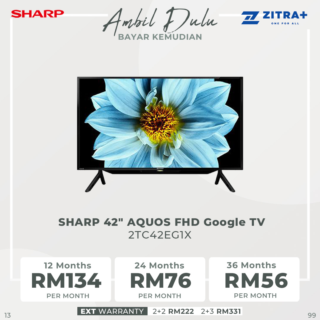 SHARP 42" AQUOS FHD Google TV 2TC42EG1X | X4 Revelation Processor | Slim Bezel Design | Sound Reflector | OK Google | Game Low Latency | Comfort Mode | Chromecast Built-In | Google TV with 2 Year Warranty