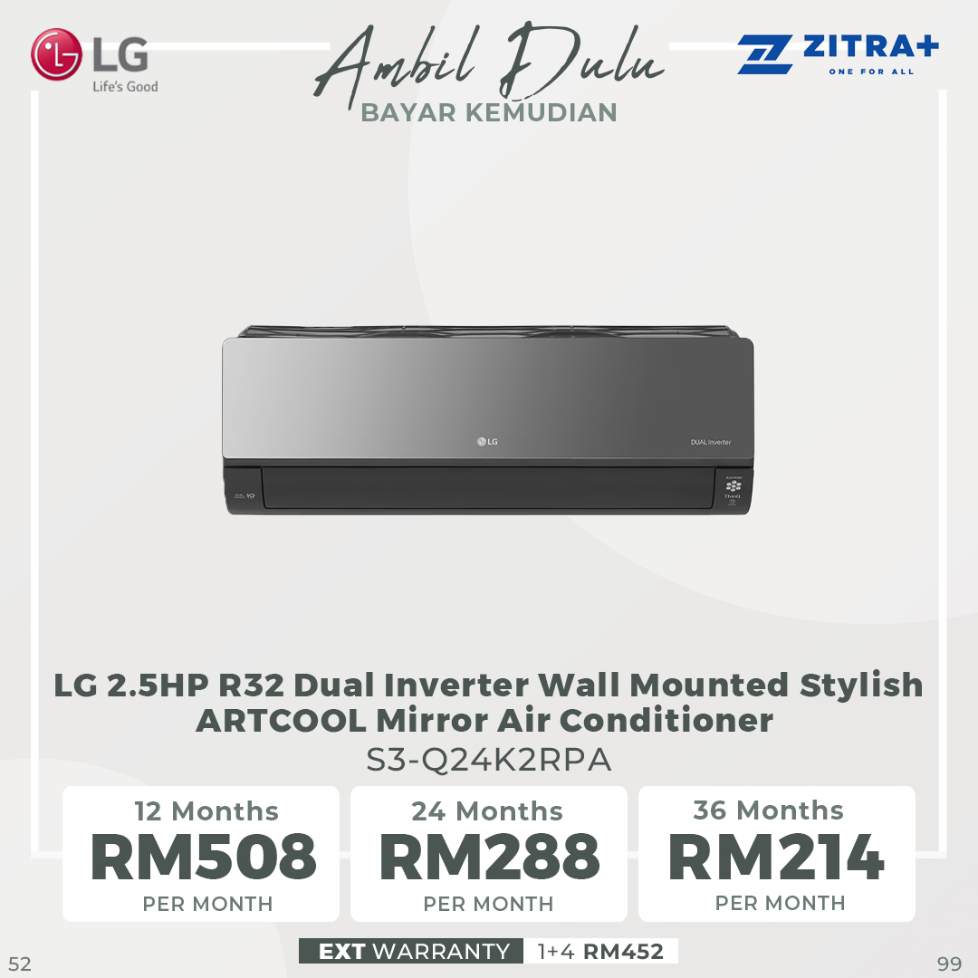 LG 1HP/1.5HP/2HP/2.5HP R32 Dual Inverter Wall Mounted Stylish ARTCOOL Mirror Air Conditioner | Save Energy | Auto-Cleaning | Smart Control