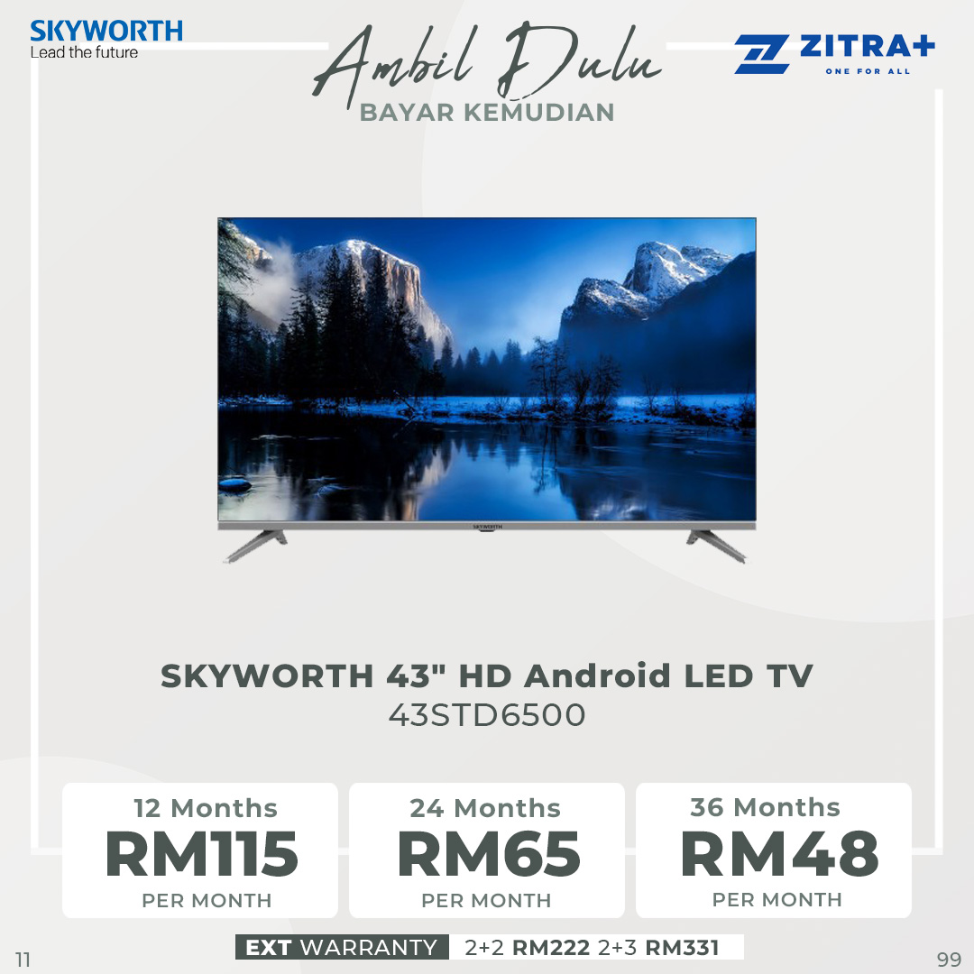 SKYWORTH 32"/40"/43" HD/FHD Android LED TV | 32STD6500 / 40STD6500 / 43STD6500 | Seamless Metal Frame Design | Game Mode |  Android LED TV with 2 Year Warranty