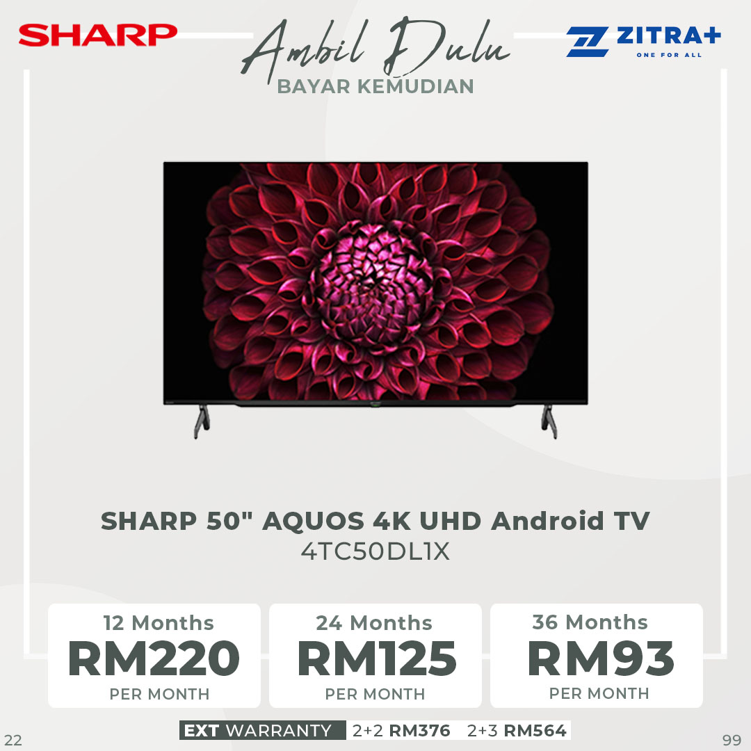 SHARP 50"/60"/65"/70" AQUOS 4K UHD Android TV | YouTube | Netflix | HDMI | USB | Auto Volume | App Store | Google Assistant | Sleep Timer | Bluetooth | Android TV with 2 Year Warranty