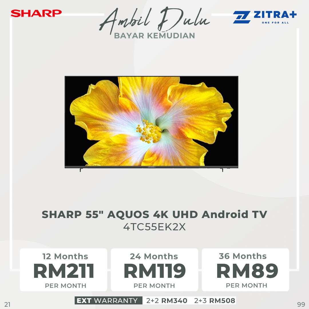 SHARP 55" AQUOS 4K UHD Android TV 4TC55EK2X | App Store | Web Browser | Netflix | YouTube | Prime Video | HDMI | USB | Android TV With 2 Year Warranty