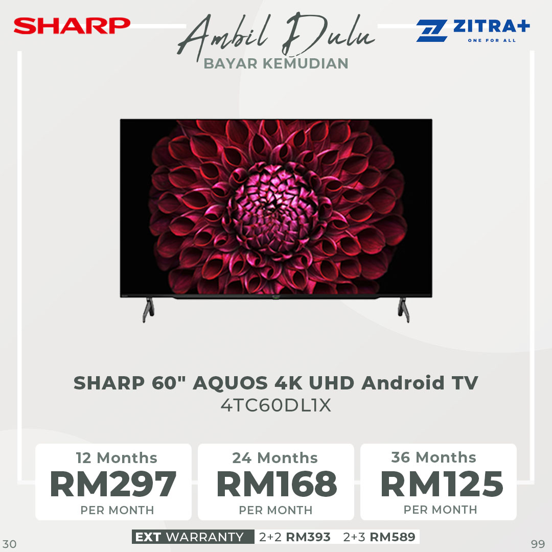 SHARP 50"/60"/65"/70" AQUOS 4K UHD Android TV | YouTube | Netflix | HDMI | USB | Auto Volume | App Store | Google Assistant | Sleep Timer | Bluetooth | Android TV with 2 Year Warranty