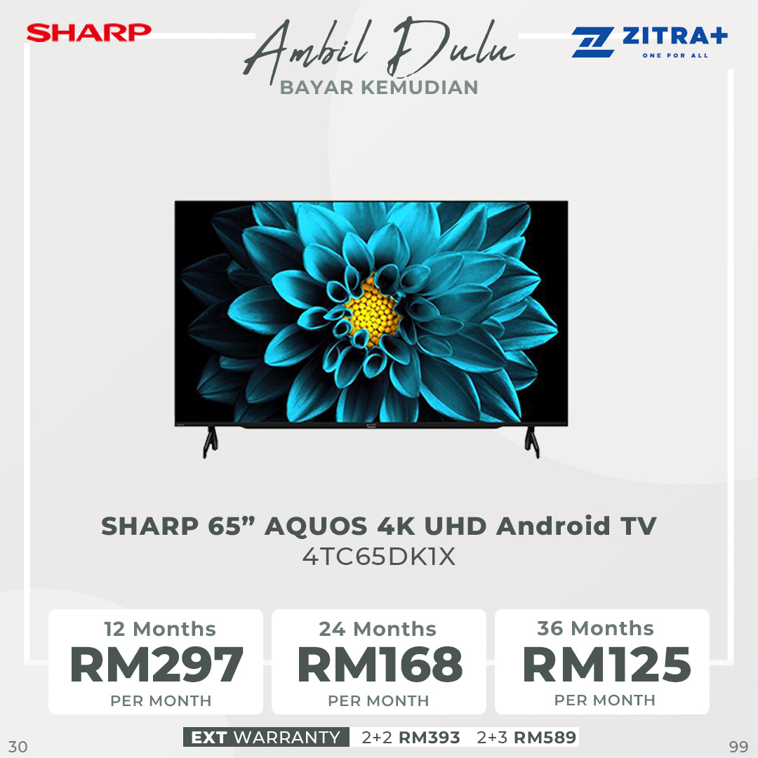 SHARP 42"/50"/60"/65" 4K UHD LED Android TV | X4 Revelation Processor | Streaming Optimizer | Game Low Latency | Dolby Audio | Android 11.0 | Youtube Netflix | Android TV with 2 Years Warranty