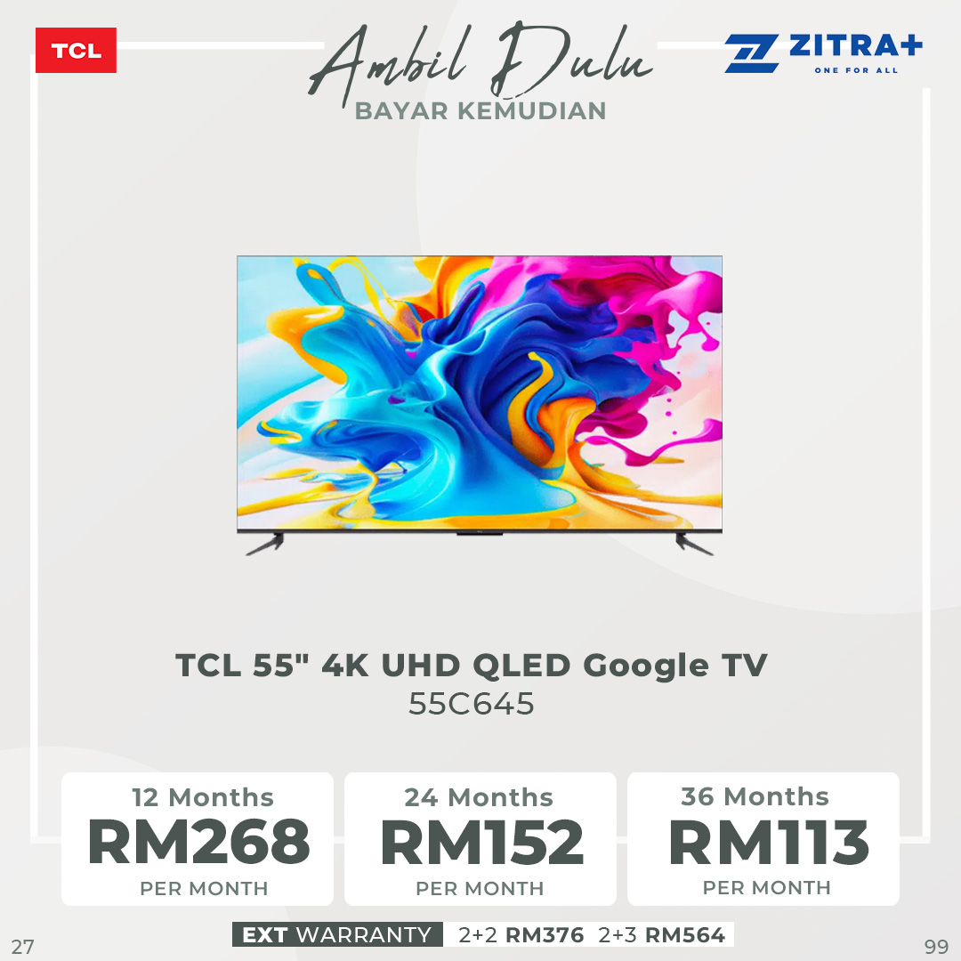 TCL 50" / 55" / 65" / 75" / 85" 4K UHD QLED Google TV | 50C645 / 55C645 / 65C645 / 75C645 / 85C645 | Quantum Dot | AiPQ Engine 3.0 | Ai- COLOR | Google TV with 2 Year Warranty