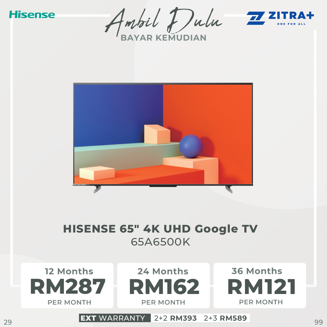 HISENSE 50" / 55" / 65" / 75" 4K UHD Google TV | 50A6500K / 55A6500K / 65A6500K / 75A6500K | Smooth Motion | Pixel Tunning | Voice Control | Google TV with 2 Year Warranty