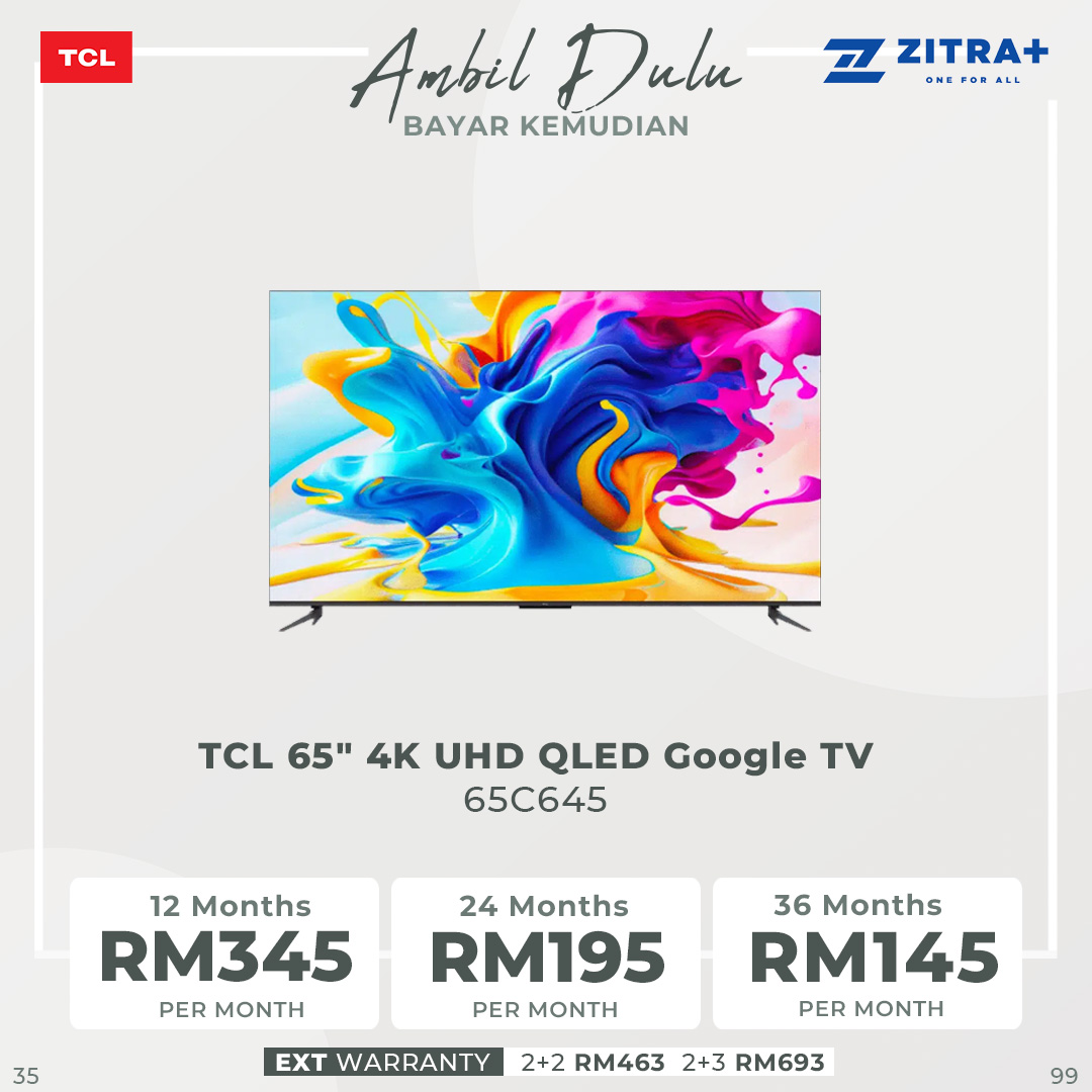 TCL 50" / 55" / 65" / 75" / 85" 4K UHD QLED Google TV | 50C645 / 55C645 / 65C645 / 75C645 / 85C645 | Quantum Dot | AiPQ Engine 3.0 | Ai- COLOR | Google TV with 2 Year Warranty