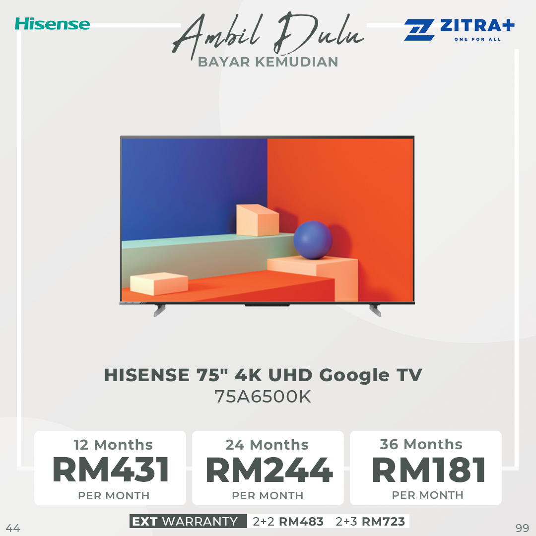 HISENSE 50" / 55" / 65" / 75" 4K UHD Google TV | 50A6500K / 55A6500K / 65A6500K / 75A6500K | Smooth Motion | Pixel Tunning | Voice Control | Google TV with 2 Year Warranty