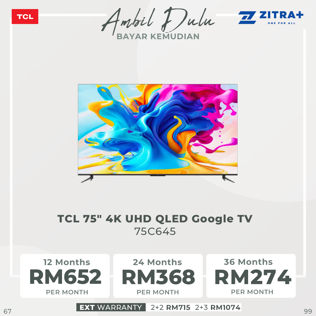 TCL 50" / 55" / 65" / 75" / 85" 4K UHD QLED Google TV | 50C645 / 55C645 / 65C645 / 75C645 / 85C645 | Quantum Dot | AiPQ Engine 3.0 | Ai- COLOR | Google TV with 2 Year Warranty