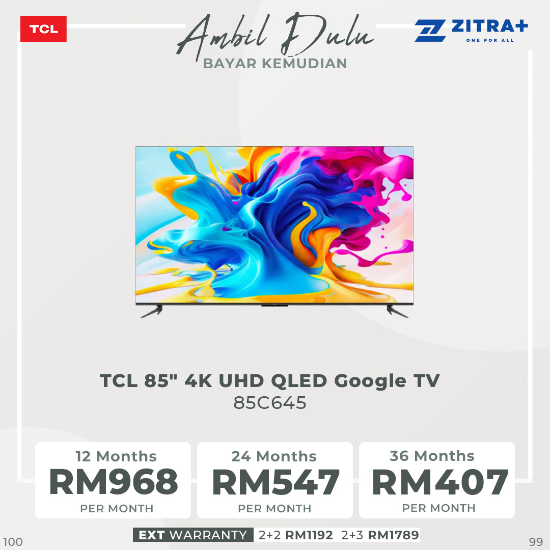 TCL 50" / 55" / 65" / 75" / 85" 4K UHD QLED Google TV | 50C645 / 55C645 / 65C645 / 75C645 / 85C645 | Quantum Dot | AiPQ Engine 3.0 | Ai- COLOR | Google TV with 2 Year Warranty