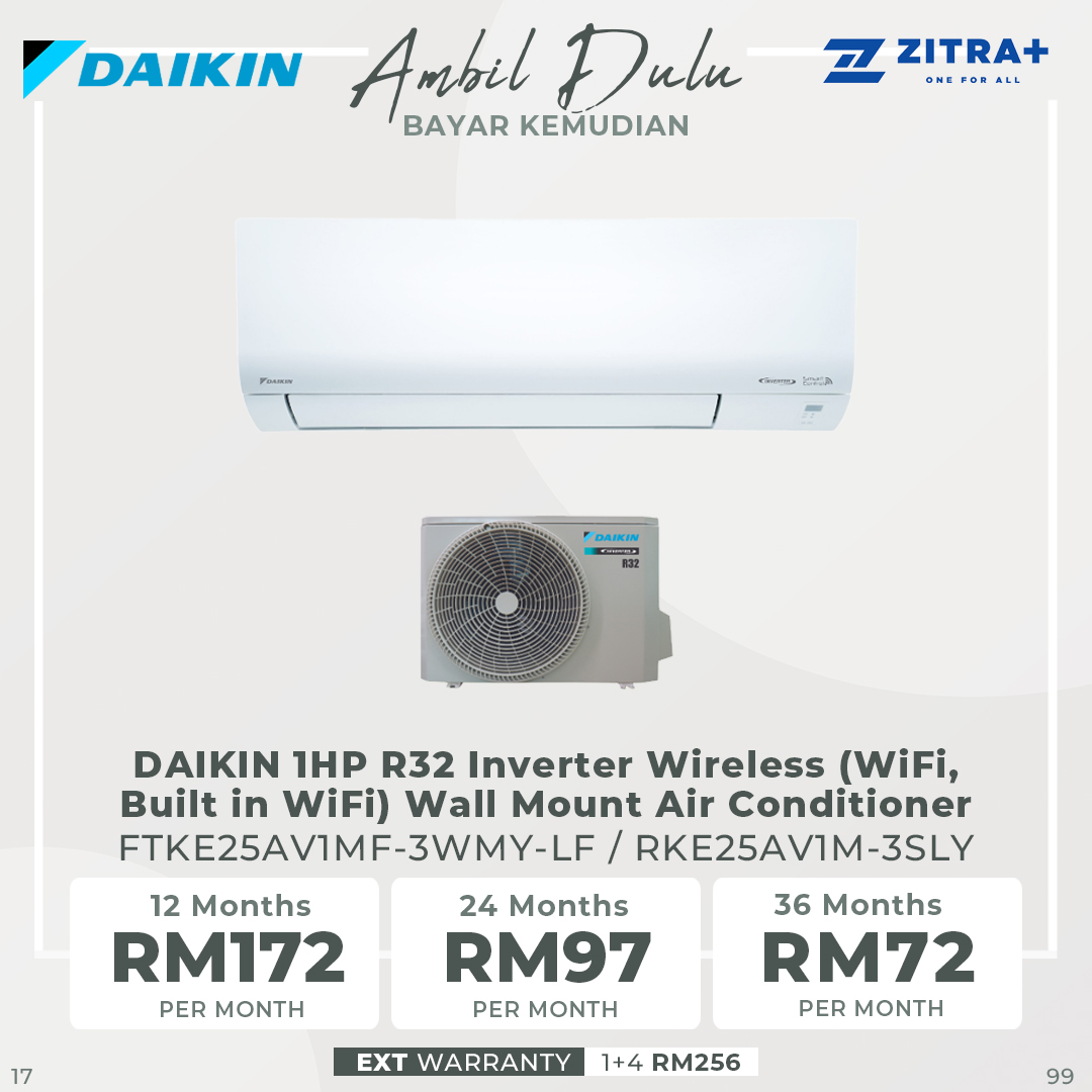 DAIKIN 1HP/1.5HP/2HP/2.5HP R32 Inverter Wireless (WiFi, Built in WiFi) Wall Mount Air Conditioner | Econo Mode | Compact & Easy To Use Controller