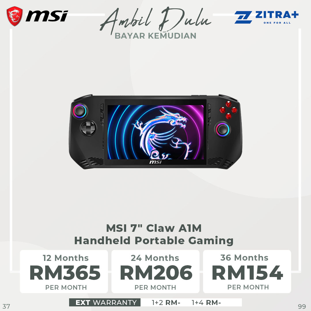 MSI 7" Claw A1M Handheld Portable Gaming | Windows 11 Home | 65W PD Adapter | Wi-Fi 7 + Bluetooth 5.4 | Up to Intel Core Ultra 7 Processor with Intel AI Boost (NPU) | Portable Gaming with 1 Year Warranty