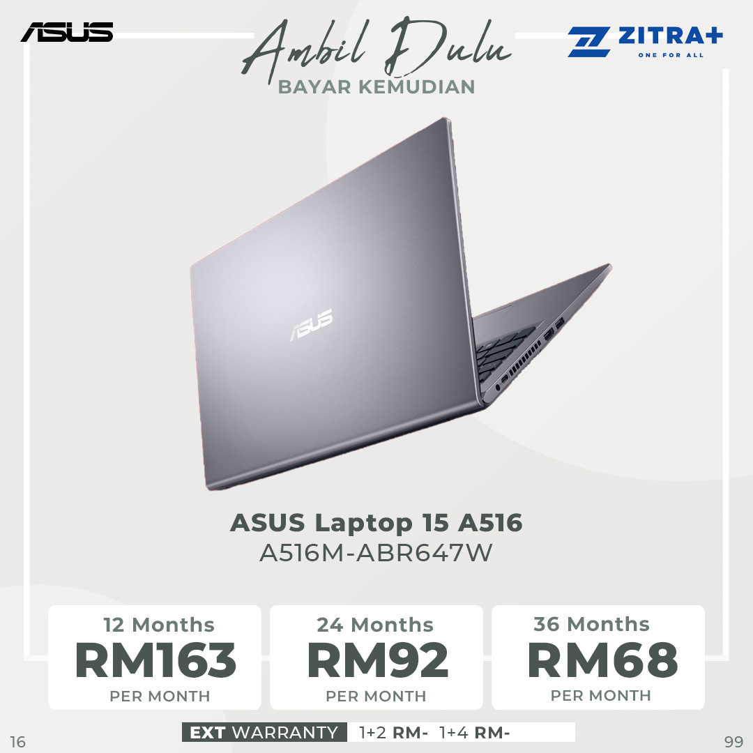 ASUS Laptop 15 A516 Laptop | A516M-ABR646W / 516M-ABR647W | 15.6-inch HD | 4GB+256GB SSD | Intel Celeron N4020 | W11 | Laptop with 2 Year Warranty