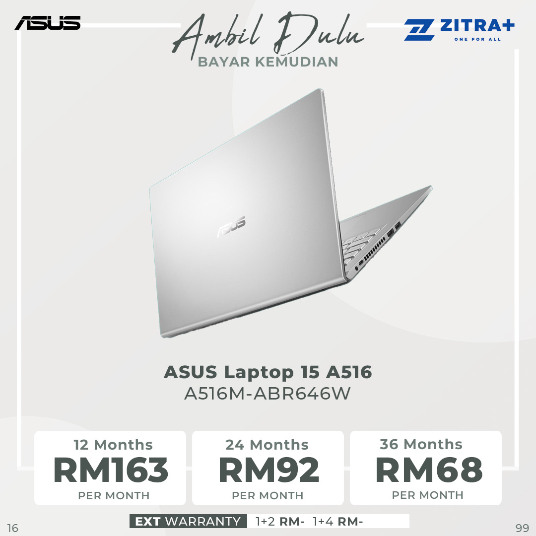 ASUS Laptop 15 A516 Laptop | A516M-ABR646W / 516M-ABR647W | 15.6-inch HD | 4GB+256GB SSD | Intel Celeron N4020 | W11 | Laptop with 2 Year Warranty
