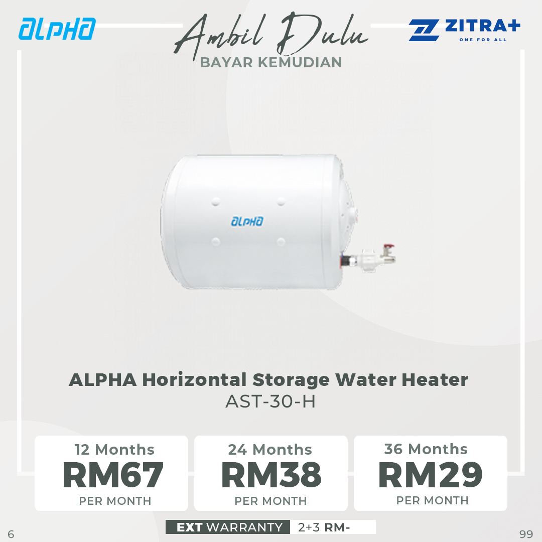 ALPHA 30L/50L/70L Horizontal Storage Water Heater AST-30-H/AST-50-H/AST-70-H | Multiple Size | Thermal Cut-Off