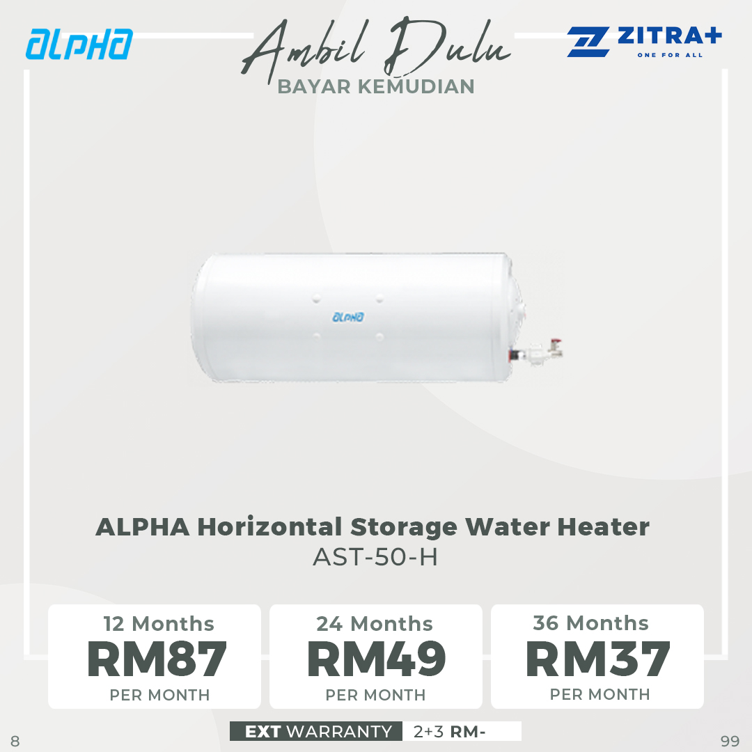 ALPHA 30L/50L/70L Horizontal Storage Water Heater AST-30-H/AST-50-H/AST-70-H | Multiple Size | Thermal Cut-Off
