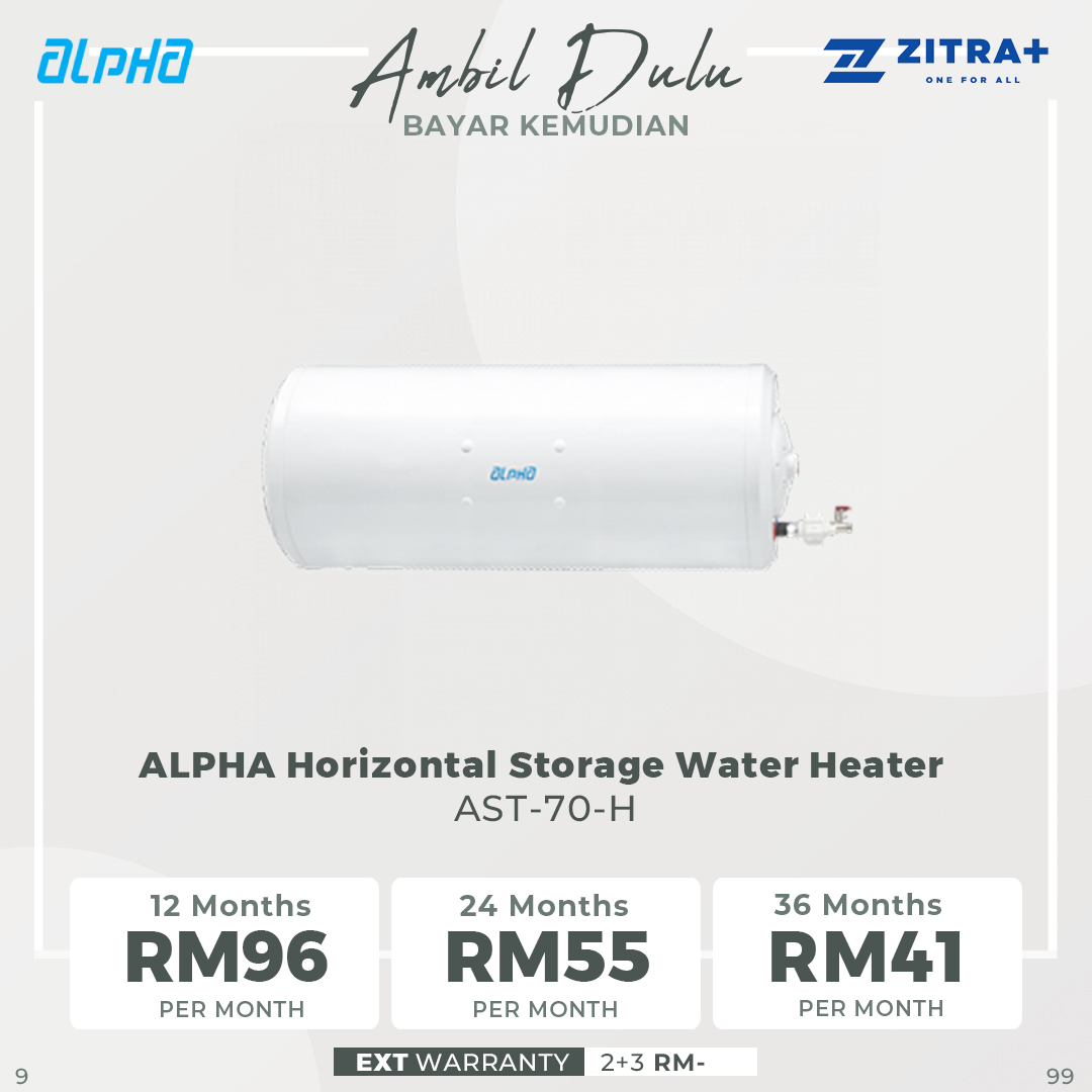 ALPHA 30L/50L/70L Horizontal Storage Water Heater AST-30-H/AST-50-H/AST-70-H | Multiple Size | Thermal Cut-Off