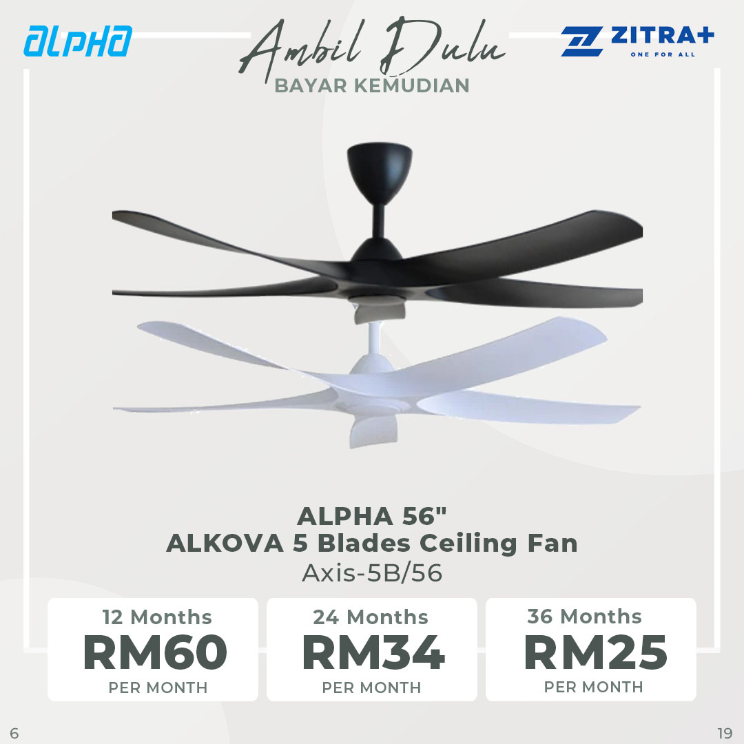 ALPHA 56" ALKOVA 5 Blades Ceiling Fan Axis-5B/56  | Energy Saving | Silent Operation | Super Wind | Natural Wind | Timer | Forward Reverse | Ceiling Fan with 1 Year Warranty