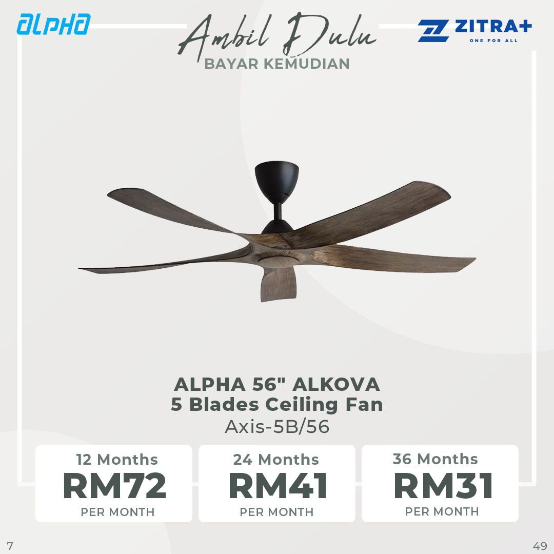 ALPHA 56" ALKOVA 5 Blades Ceiling Fan Axis-5B/56  | Energy Saving | Silent Operation | Super Wind | Natural Wind | Timer | Forward Reverse | Ceiling Fan with 1 Year Warranty